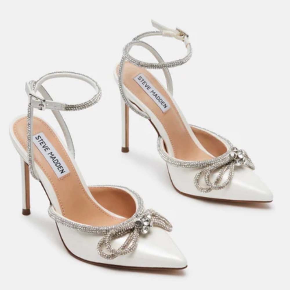 Steven Madden White Ivory Sparkly Heels Mach & Mach Bachelorette Wedding Pumps